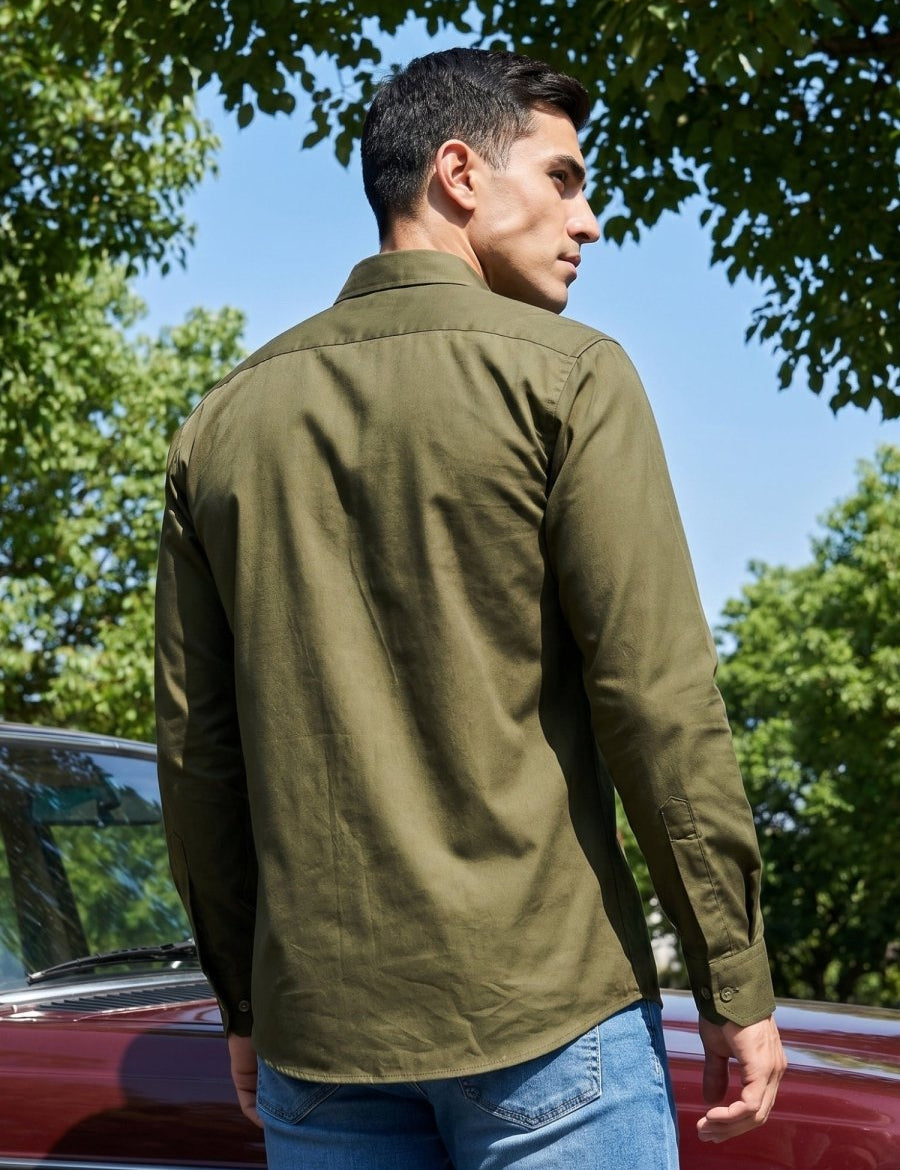 Cotton Solid Casual Shirt for Mens. - SF_361Mehndi_S