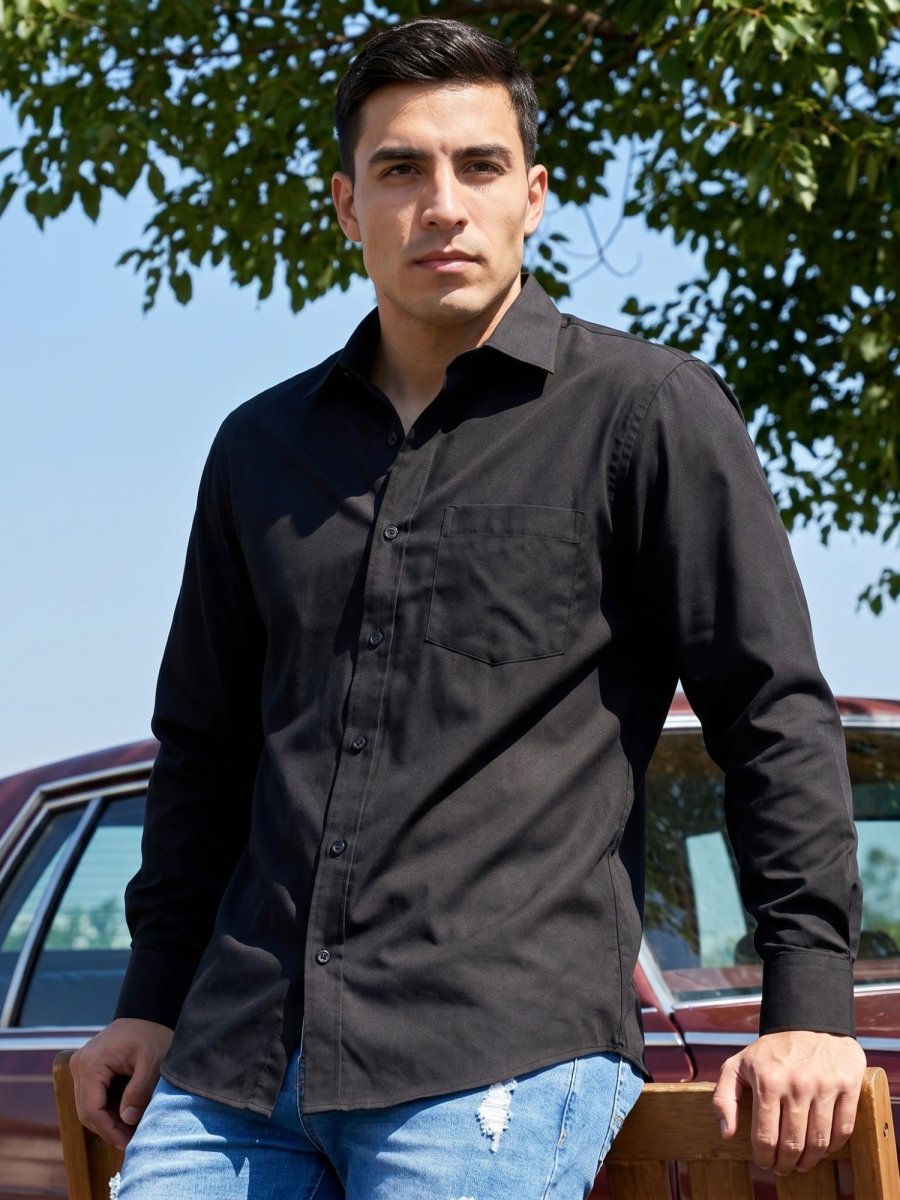 Cotton Solid Casual Shirt for Mens. - SF_361Black_S