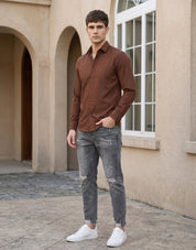 Cotton Solid Casual Shirt for Mens - SF_361Coffee_S