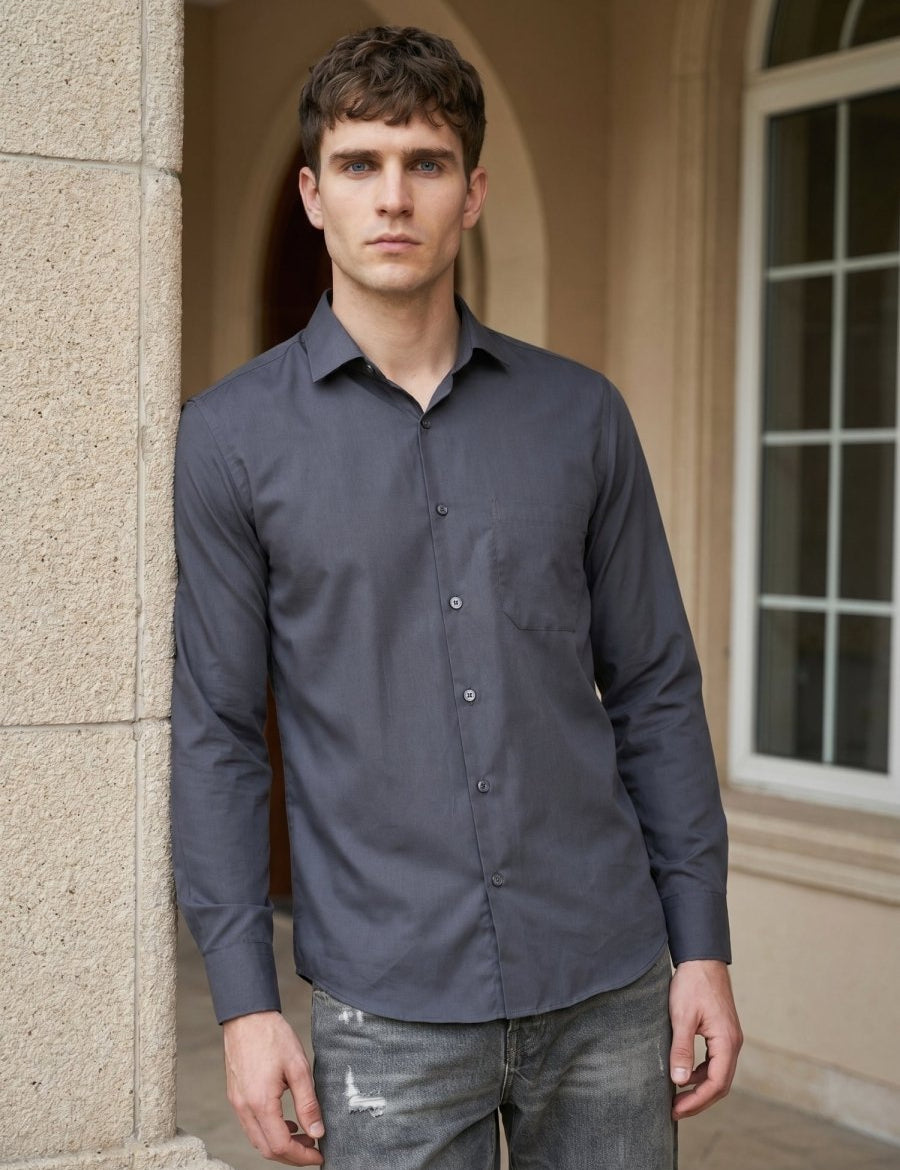 Cotton Solid Casual Shirt for Mens - SF_361Grey_S