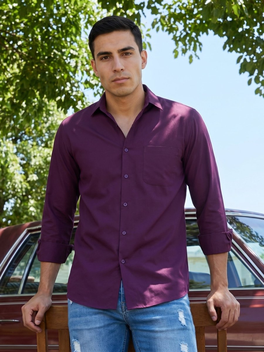 Cotton Solid Casual Shirt for Mens. - SF_361Burgundy_S