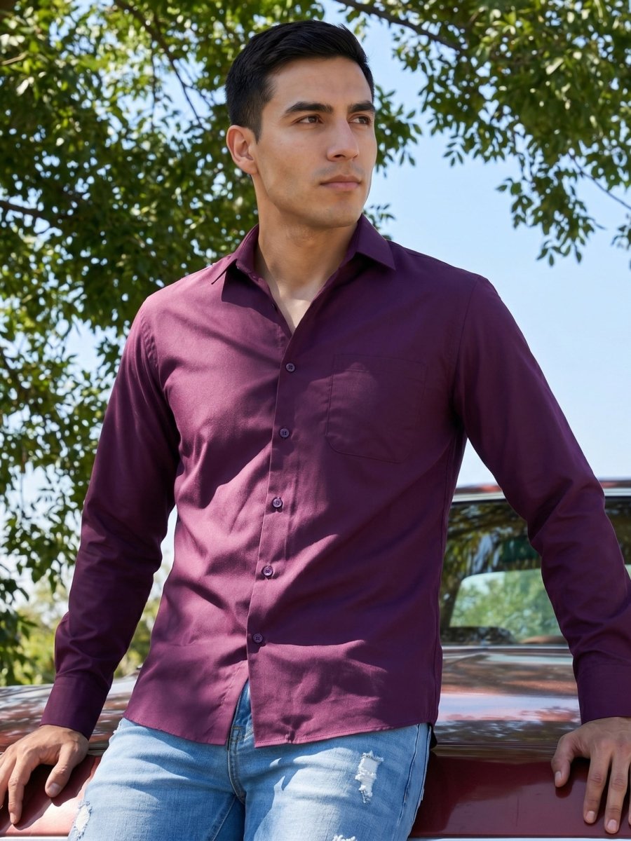 Cotton Solid Casual Shirt for Mens. - SF_361Burgundy_S
