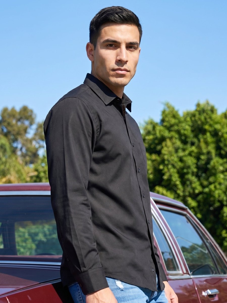 Cotton Solid Casual Shirt for Mens. - SF_361Black_S
