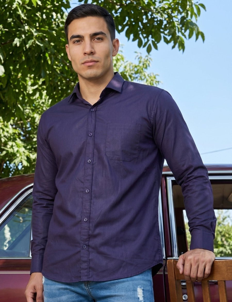 Cotton Solid Casual Shirt for Mens. - SF_361Navy_S