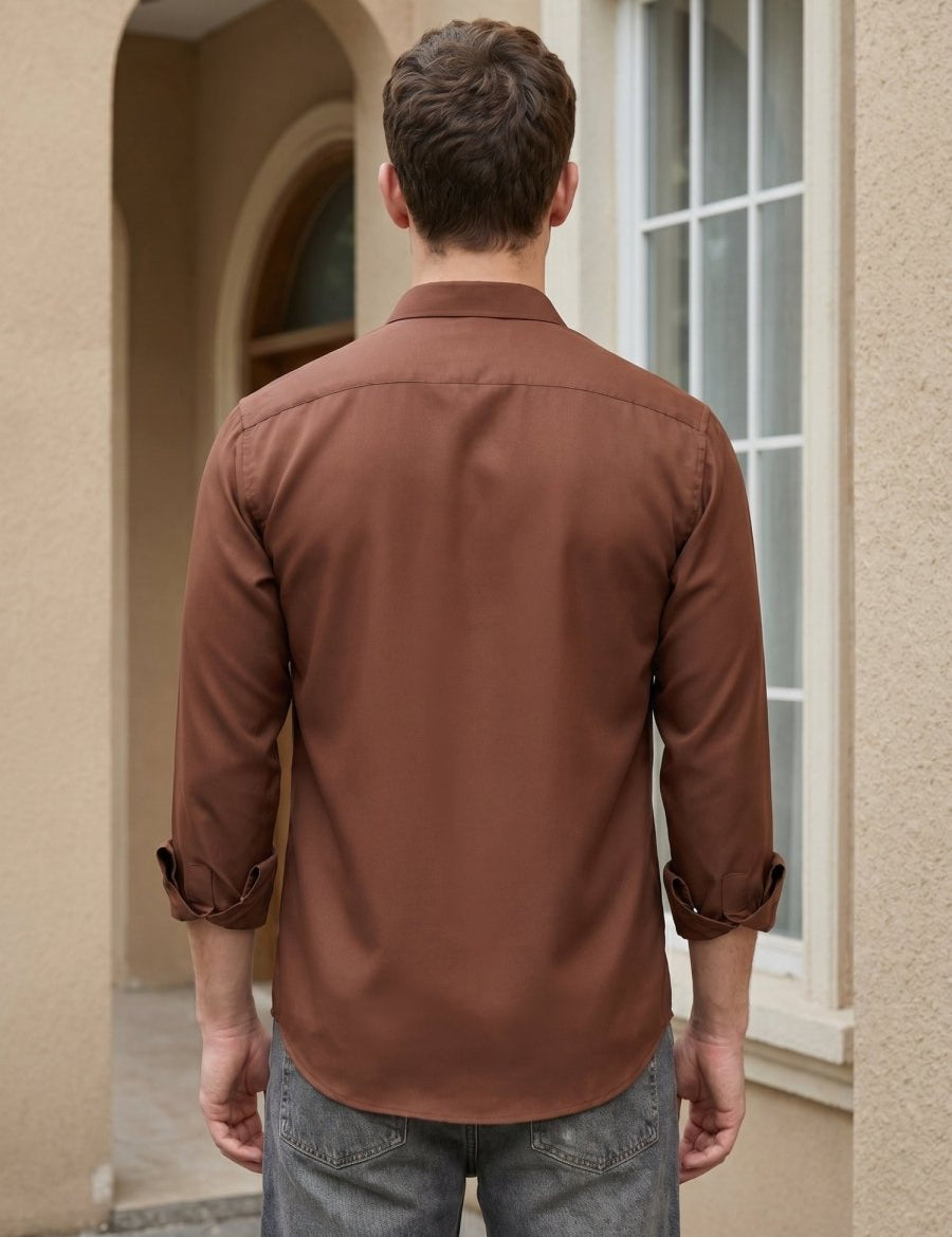 Cotton Solid Casual Shirt for Mens - SF_361Coffee_S