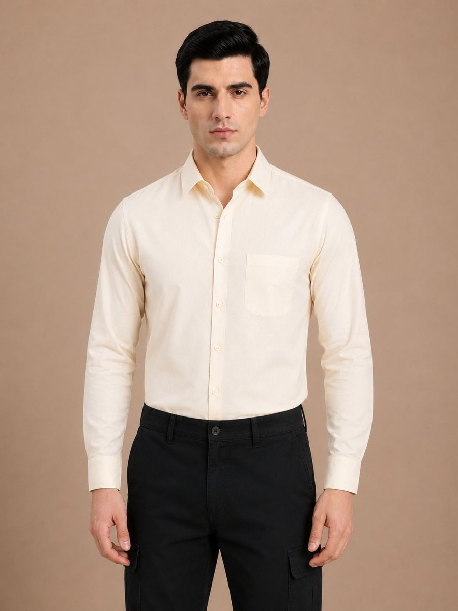 Cotton Solid Formal Shirt for Mens - SF_361Cream_M