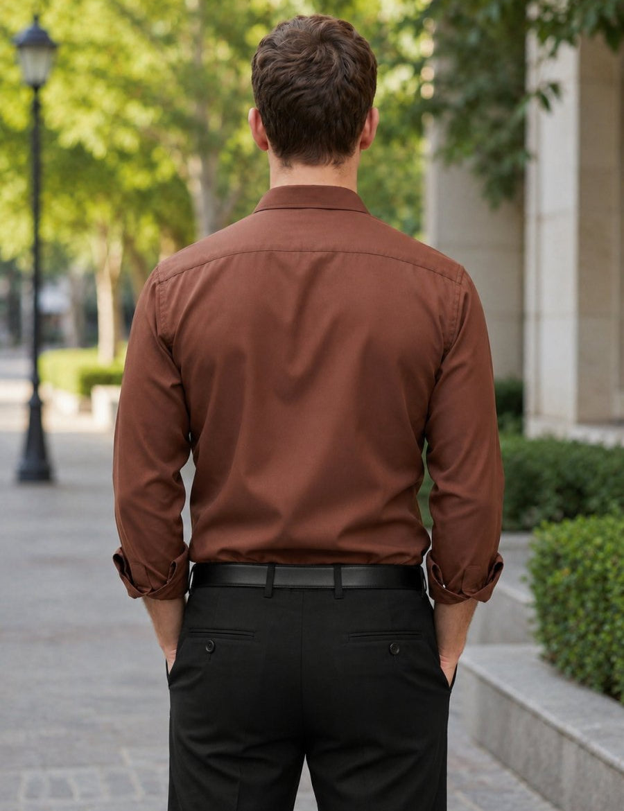 Cotton Solid Formal Shirt for Mens - SF_361Coffee_S