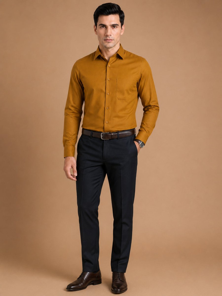 Cotton Solid Formal Shirt for Mens - SF_361Mustard_M