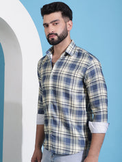 Cream Checked Cotton Casual Shirt for Men - SF_942Cream_S