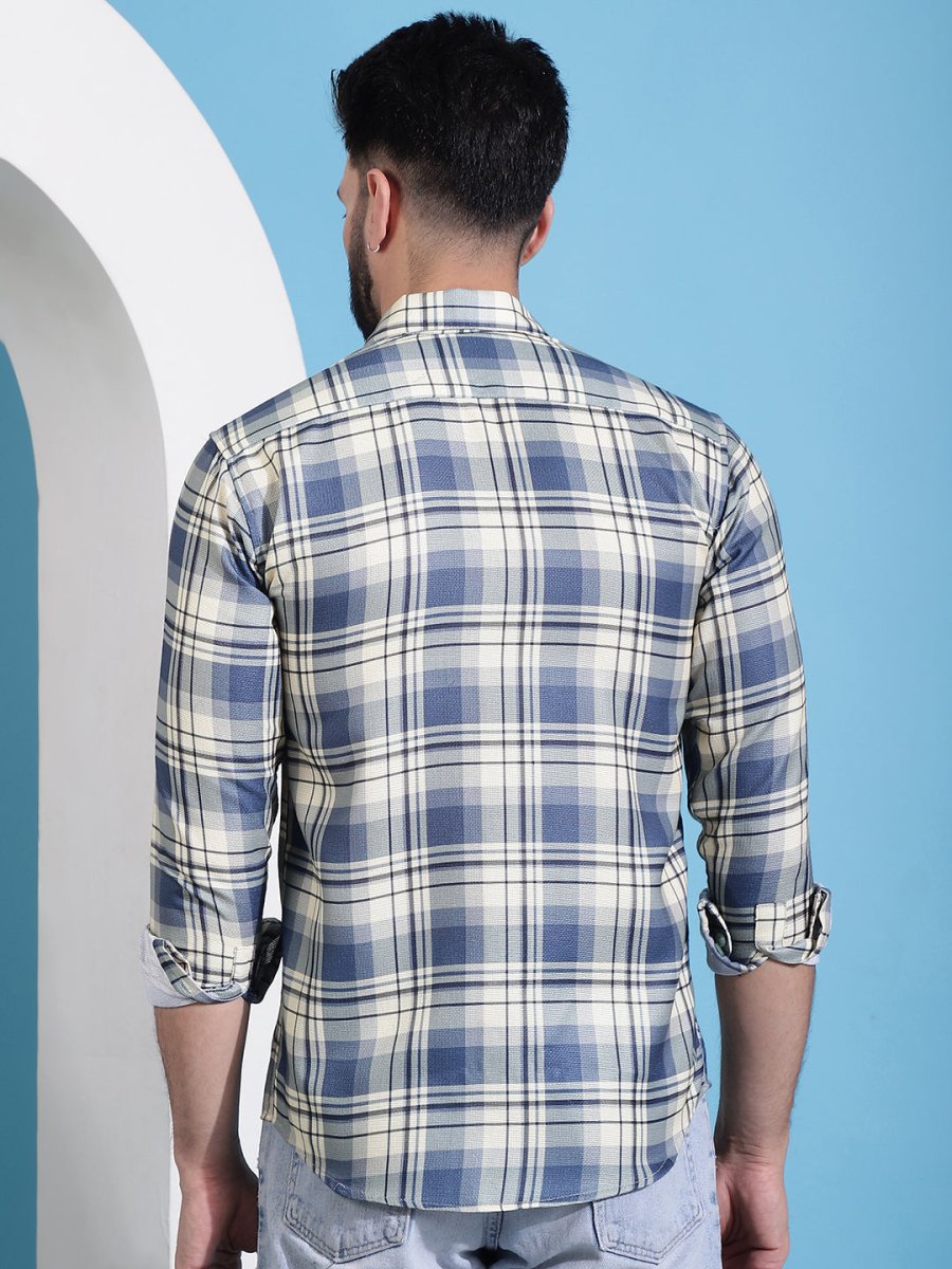 Cream Checked Cotton Casual Shirt for Men - SF_942Cream_S