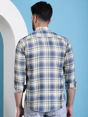 Cream Checked Cotton Casual Shirt for Men - SF_942Cream_S