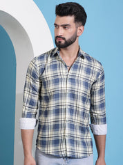 Cream Checked Cotton Casual Shirt for Men - SF_942Cream_S