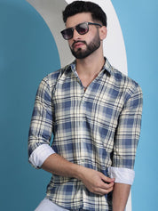 Cream Checked Cotton Casual Shirt for Men - SF_942Cream_S