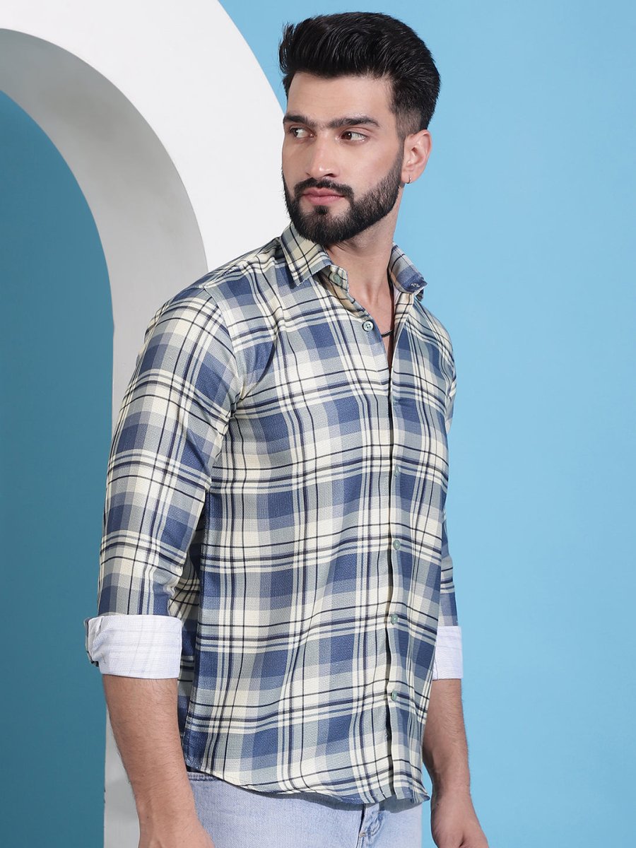 Cream Checked Cotton Casual Shirt for Men - SF_942Cream_S