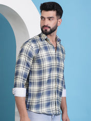 Cream Checked Cotton Casual Shirt for Men - SF_942Cream_S
