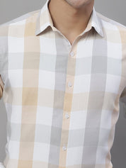 Cream Checked Cotton Shirt for Men - SF_877Cream_S