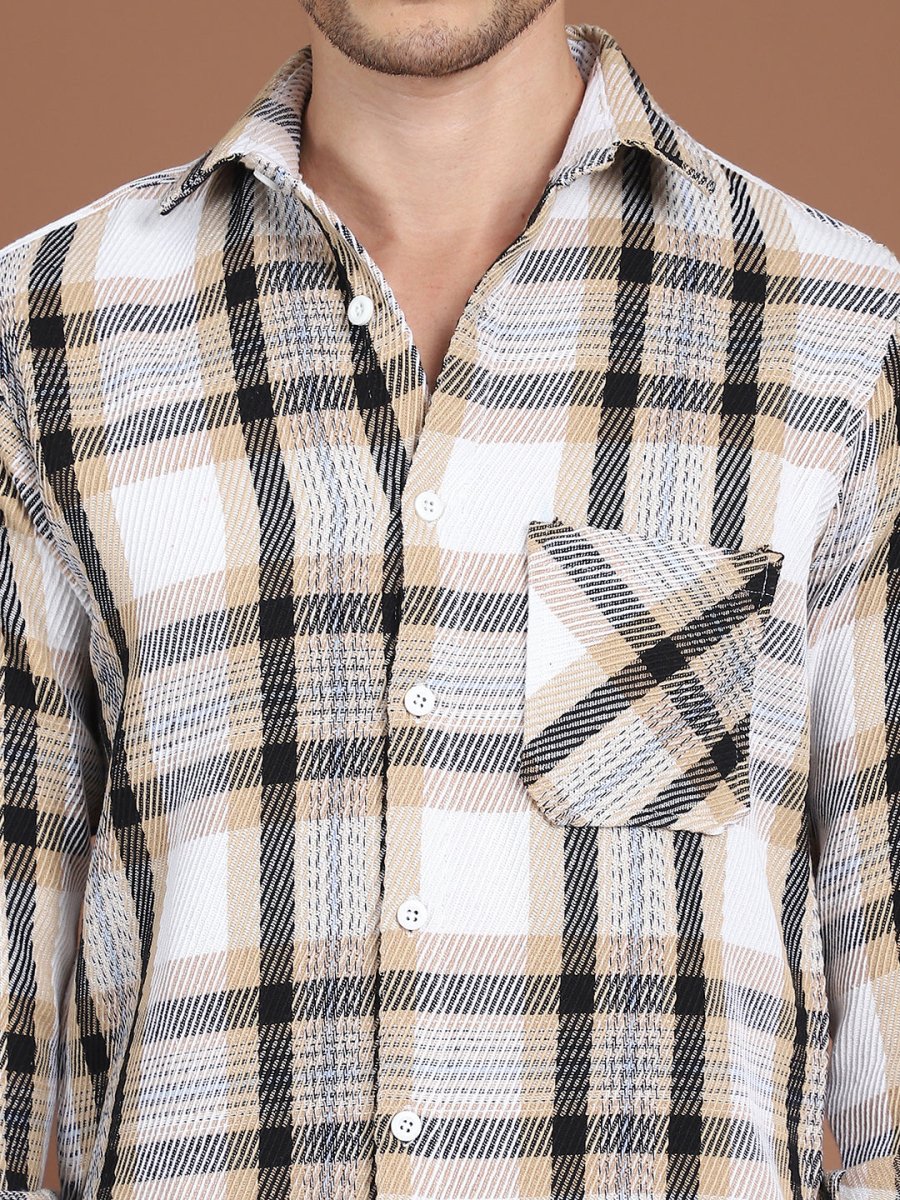 Cream Checked Cotton Shirt for Men - SF_9032Cream_S