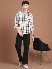 Cream Checked Cotton Shirt for Men - SF_9032Cream_S