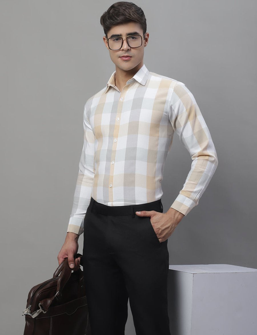 Cream Checked Cotton Shirt for Men - SF_877Cream_S