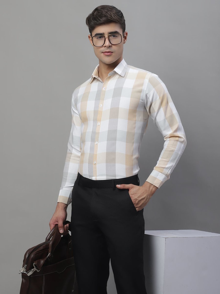 Cream Checked Cotton Shirt for Men - SF_877Cream_S
