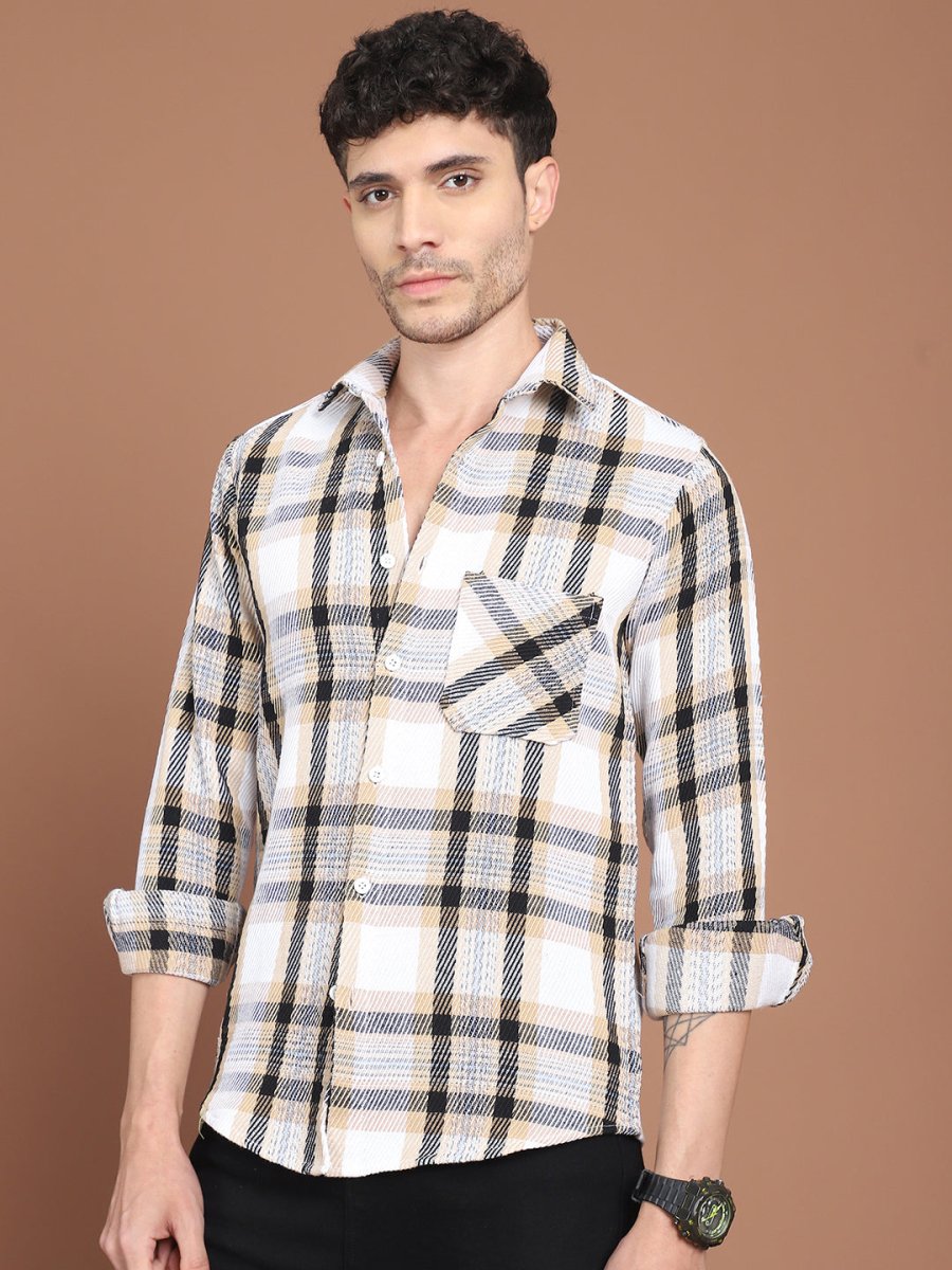 Cream Checked Cotton Shirt for Men - SF_9032Cream_S