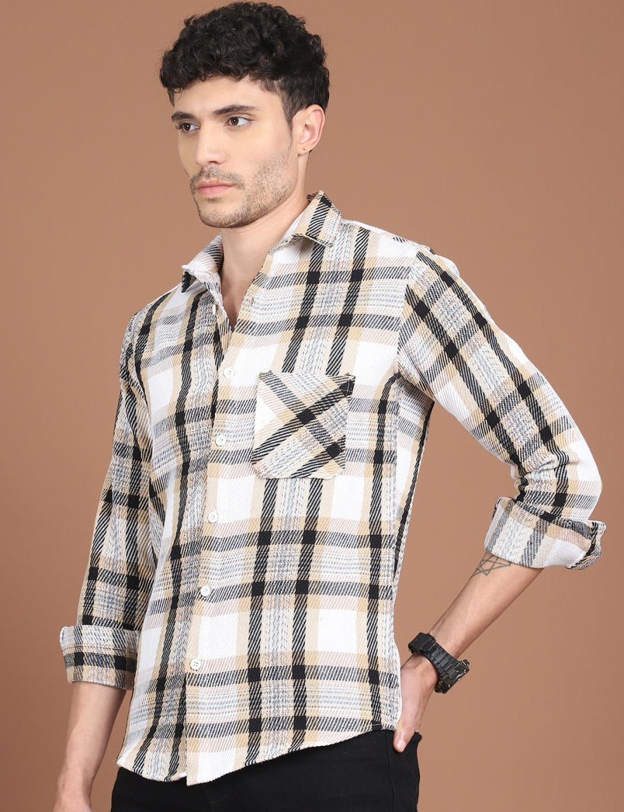 Cream Checked Cotton Shirt for Men - SF_9032Cream_S