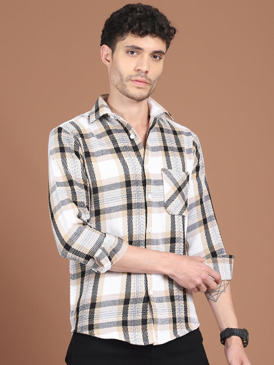 Cream Checked Cotton Shirt for Men - SF_9032Cream_S