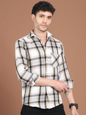 Cream Checked Cotton Shirt for Men - SF_9032Cream_S