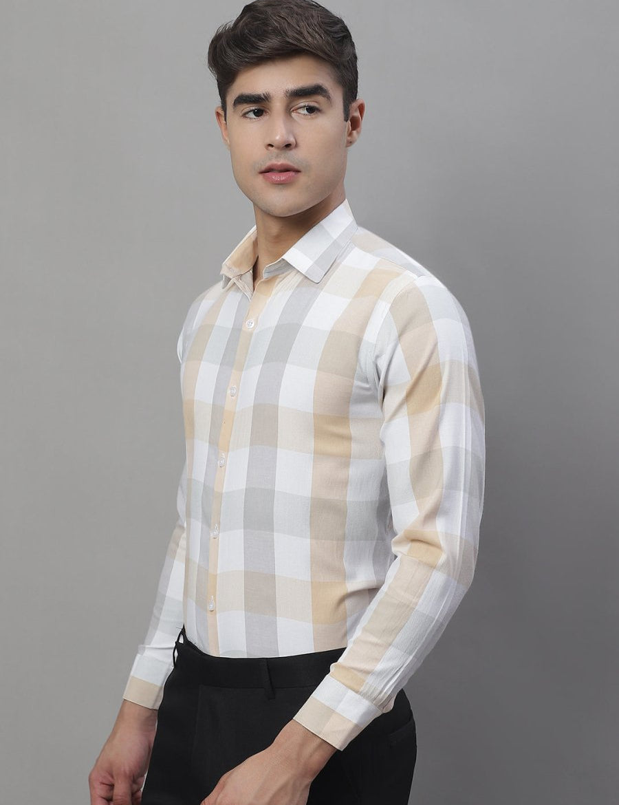Cream Checked Cotton Shirt for Men - SF_877Cream_S