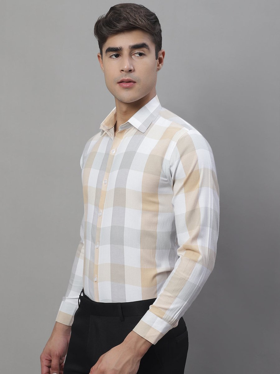 Cream Checked Cotton Shirt for Men - SF_877Cream_S