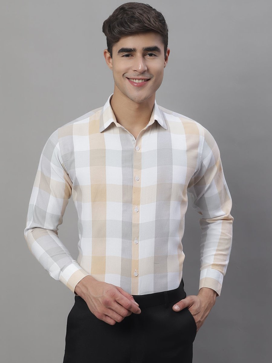 Cream Checked Cotton Shirt for Men - SF_877Cream_S