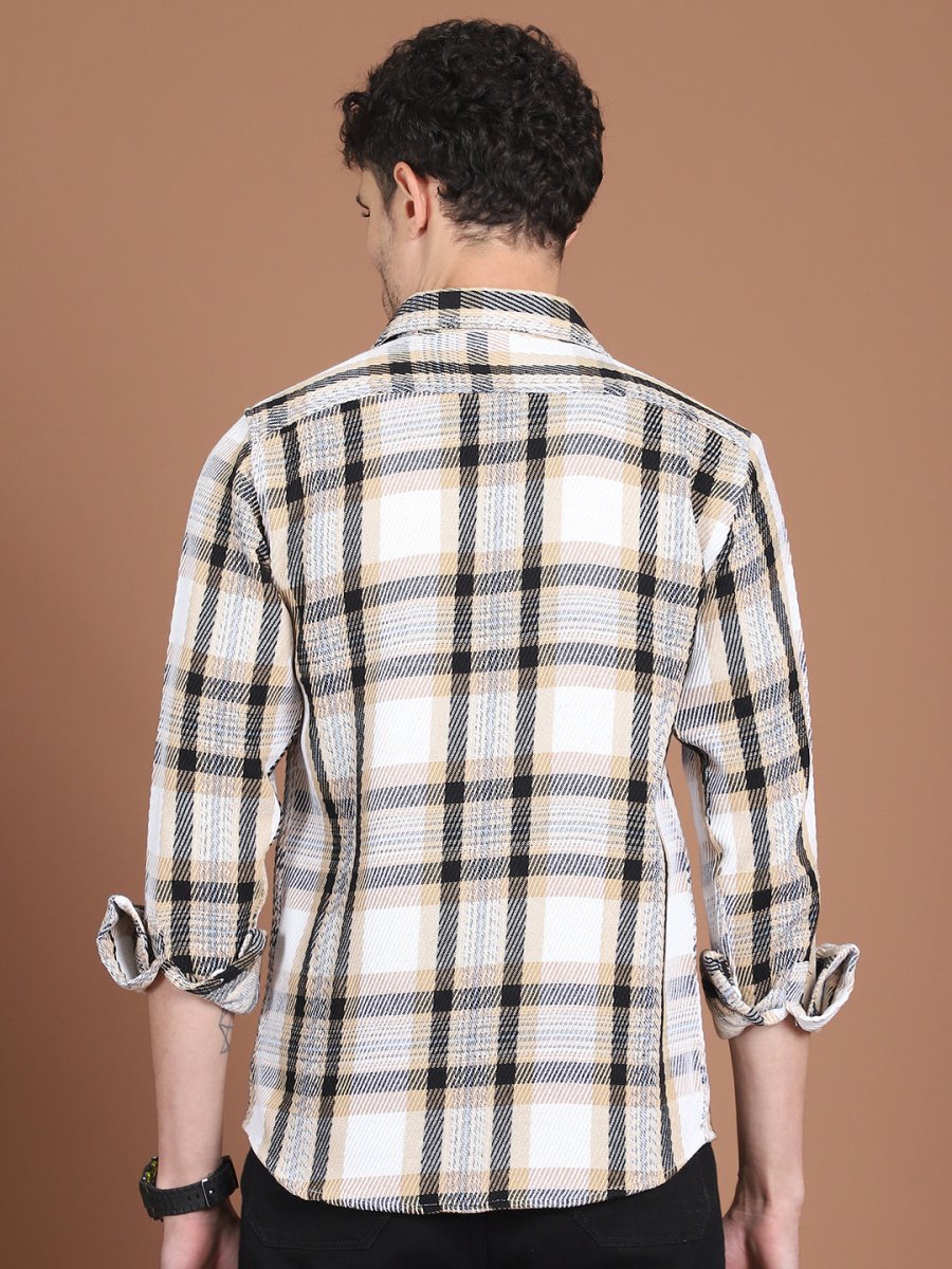 Cream Checked Cotton Shirt for Men - SF_9032Cream_S