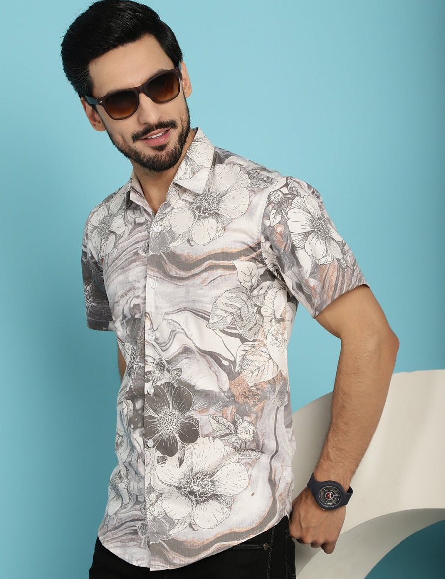 Cream Printed Party Shirt for Men - SF_914Cream_S