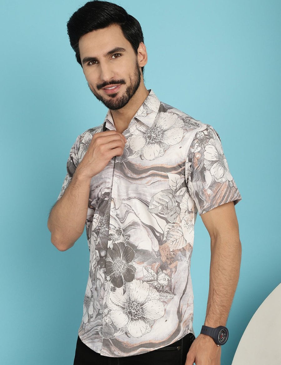 Cream Printed Party Shirt for Men - SF_914Cream_S