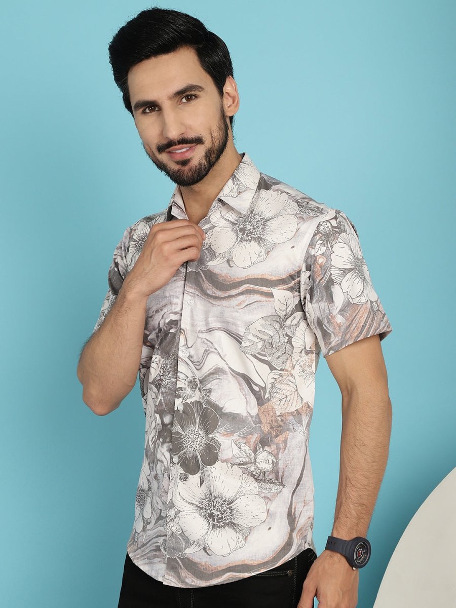 Cream Printed Party Shirt for Men - SF_914Cream_S