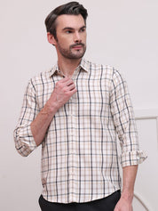 Cream Regular Fit Checks Formal Shirts for Men - SF_9007Cream_S