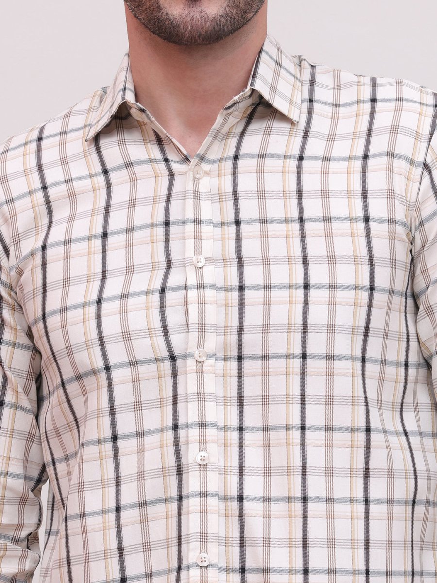 Cream Regular Fit Checks Formal Shirts for Men - SF_9007Cream_S