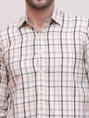 Cream Regular Fit Checks Formal Shirts for Men - SF_9007Cream_S