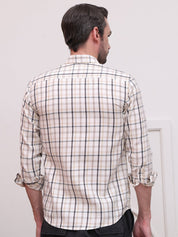 Cream Regular Fit Checks Formal Shirts for Men - SF_9007Cream_S