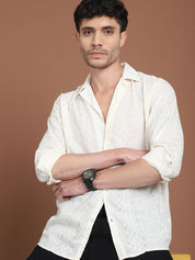Cream Self Design Party Shirt for Men - SF_992Cream_S