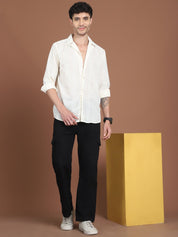 Cream Self Design Party Shirt for Men - SF_992Cream_S