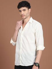 Cream Self Design Party Shirt for Men - SF_992Cream_S