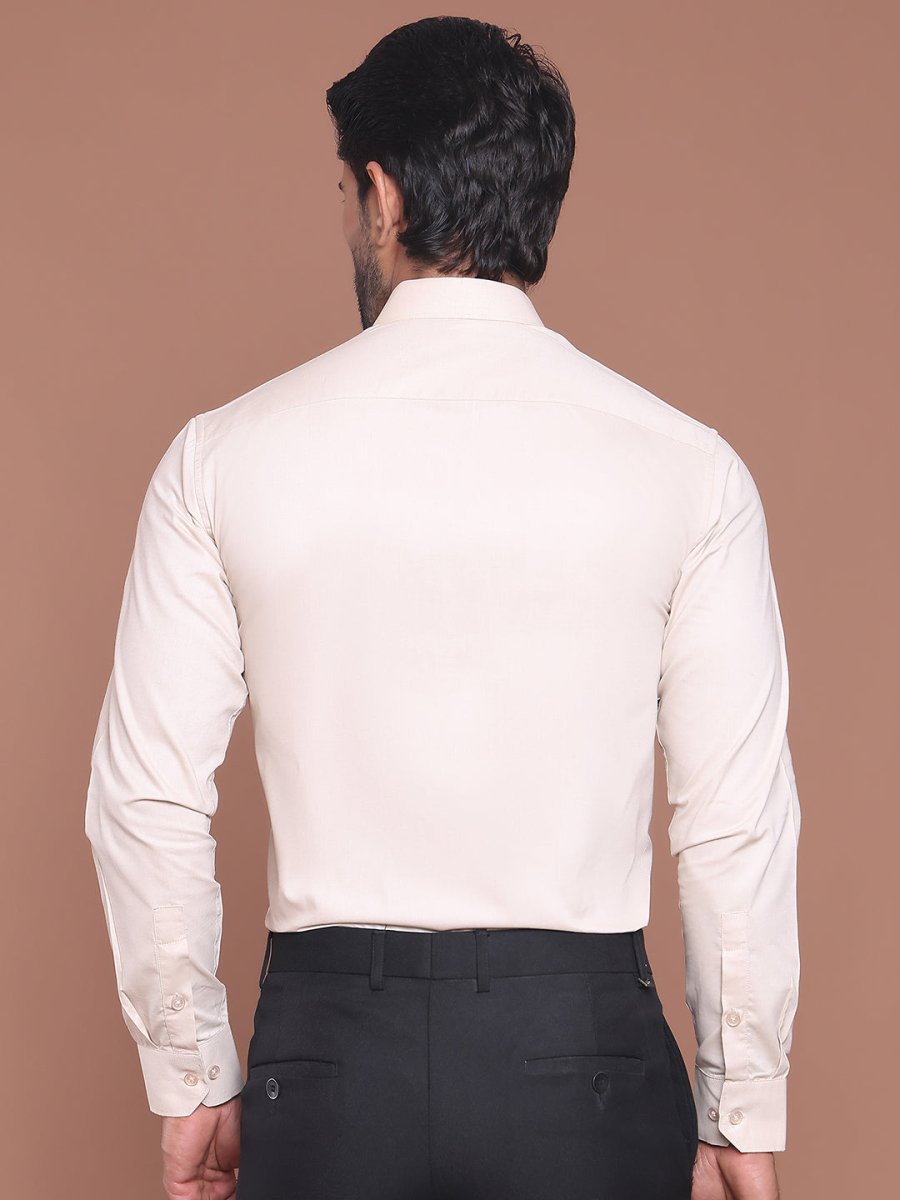 Cream Solid Cotton Formal Shirt for Men - SF_9042Cream_S