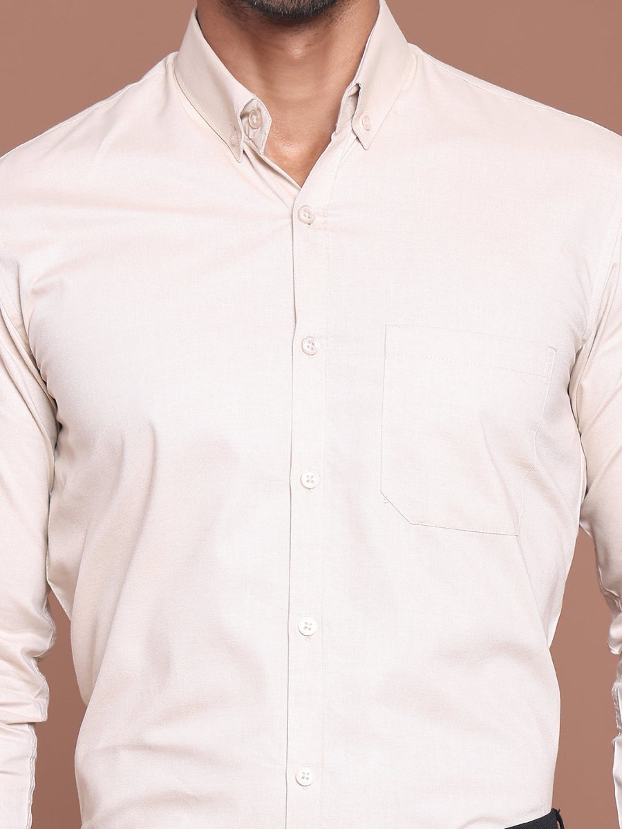 Cream Solid Cotton Formal Shirt for Men - SF_9042Cream_S