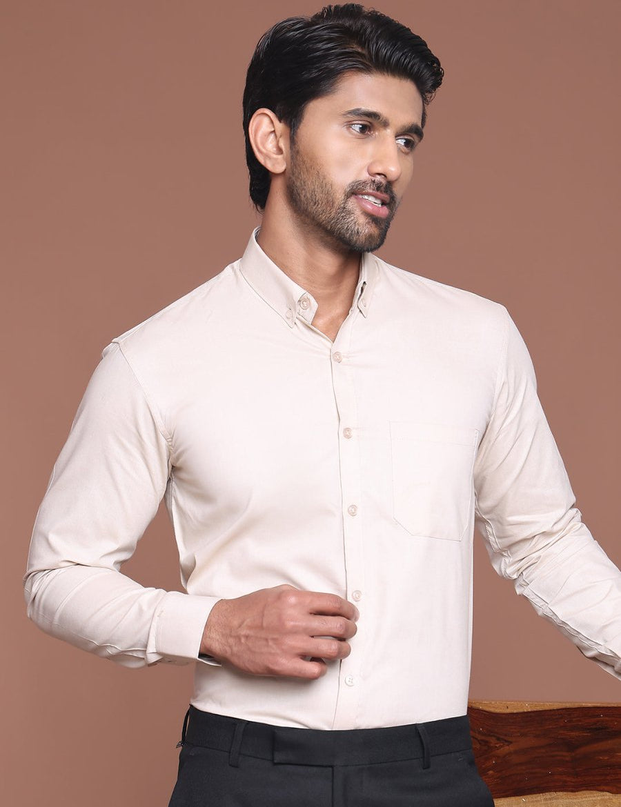 Cream Solid Cotton Formal Shirt for Men - SF_9042Cream_S