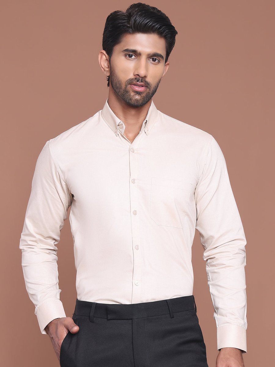 Cream Solid Cotton Formal Shirt for Men - SF_9042Cream_S