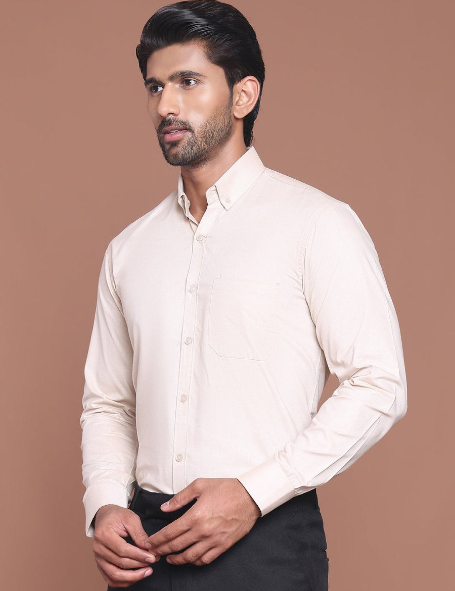 Cream Solid Cotton Formal Shirt for Men - SF_9042Cream_S