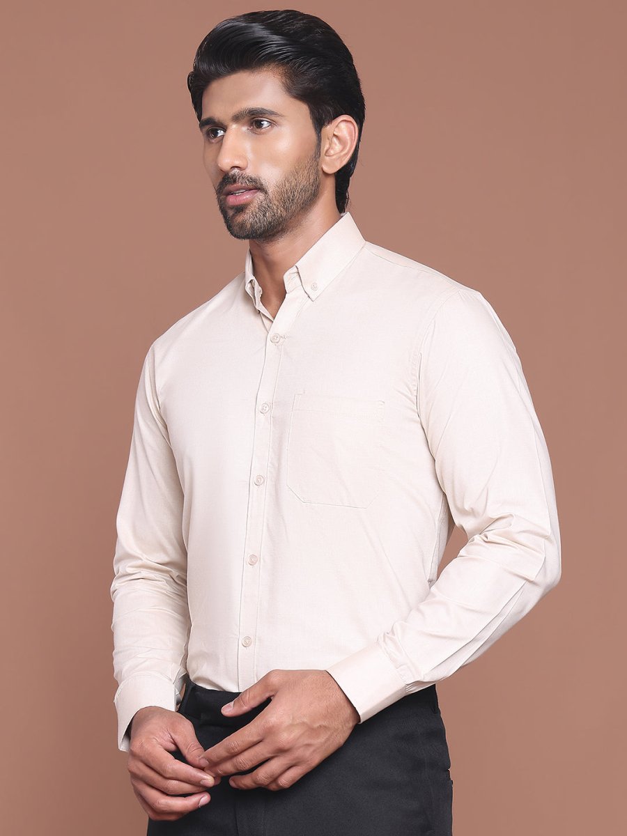 Cream Solid Cotton Formal Shirt for Men - SF_9042Cream_S