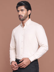 Cream Solid Cotton Formal Shirt for Men - SF_9042Cream_S