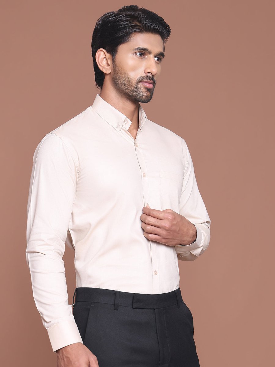 Cream Solid Cotton Formal Shirt for Men - SF_9042Cream_S